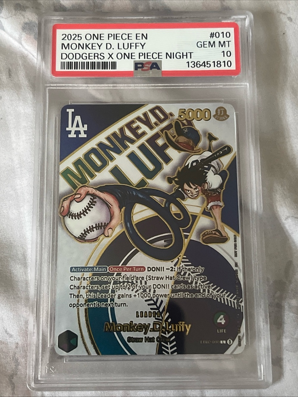 2025 ONE PIECE DODGERS X ONE PIECE NIGHT PROMO #010 MONKEY. D. LUFFY PSA 10
